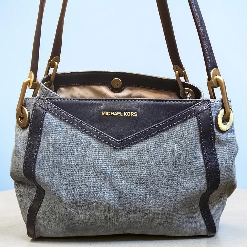 Michael Kors Raven Denim Tote • Gold Hardware • Everyday Chic • Like New